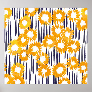 Gelbe Blumen: handbemalt Vintag Poster