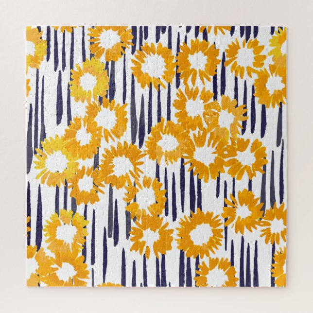 Gelbe Blumen: handbemalt Vintag Puzzle (Vertikal)
