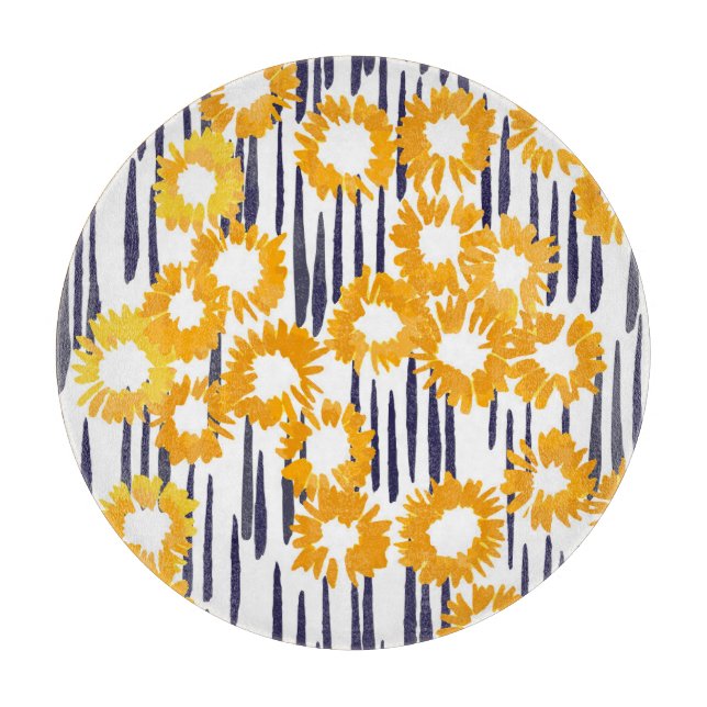 Gelbe Blumen: handbemalt Vintag Schneidebrett (Vorderseite)