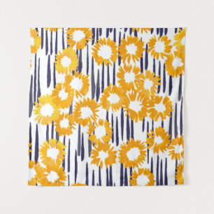 Gelbe Blumen: handbemalt Vintag Wandteppich