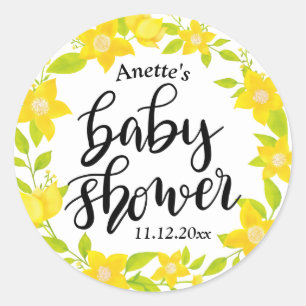 Gelbe Blumen  handgeschriebene Babyparty Runder Aufkleber