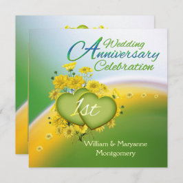 Gelbe Blumen-Herz-1. Jahrestags-Party Einladung