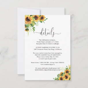 Gelbe Blumen Hochzeit Details Einlage RSVP Karte