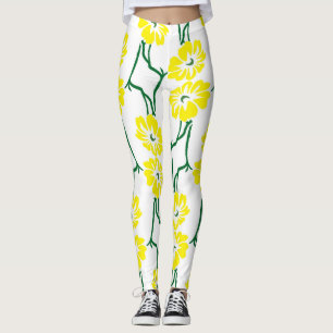 Gelbe Blumen: Illustriertes nahtloses Muster Leggings