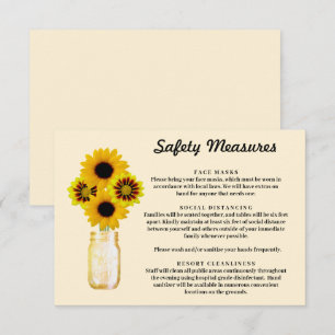 Gelbe Blumen im Mason-Glas Sicherheitsmaßnahmen Begleitkarte