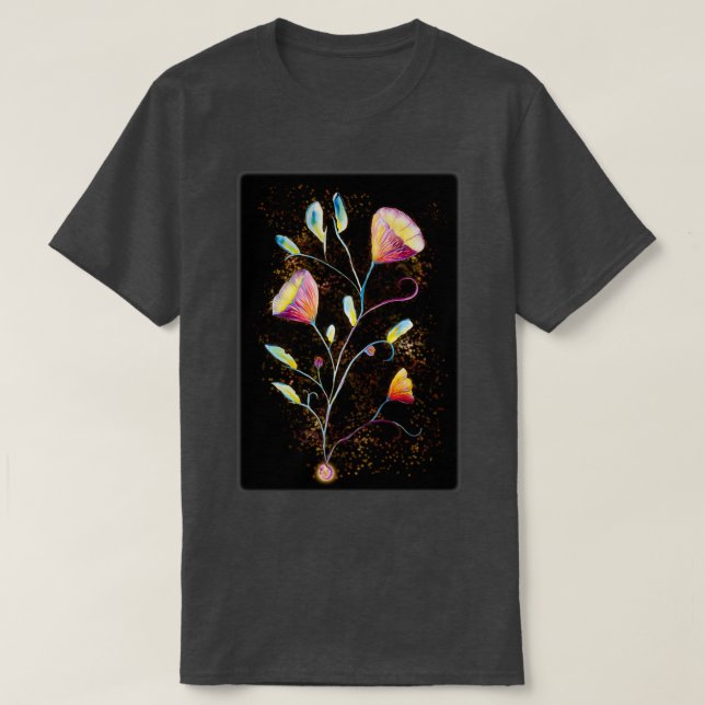 Gelbe Blumen im Weltraum T-Shirt (Design vorne)