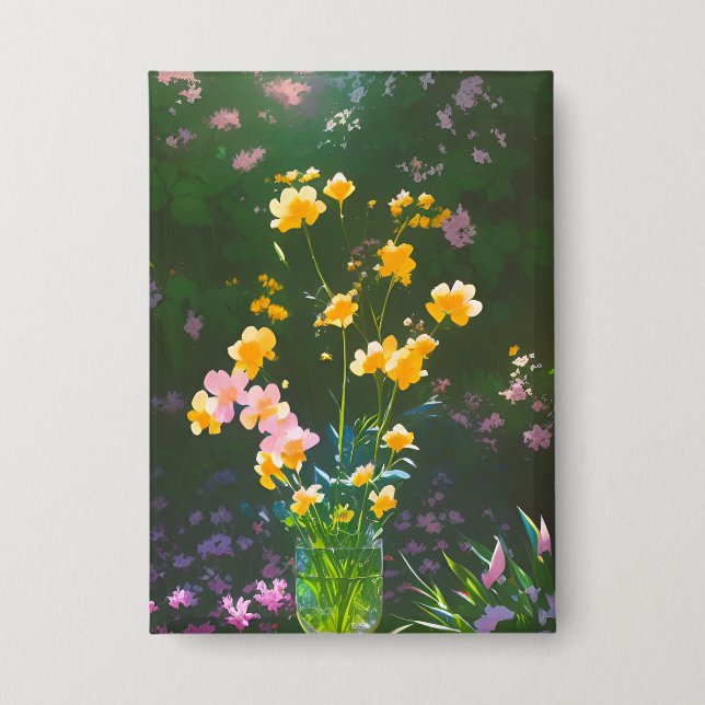 Gelbe Blumen in einem Jar Button (Vorderseite)