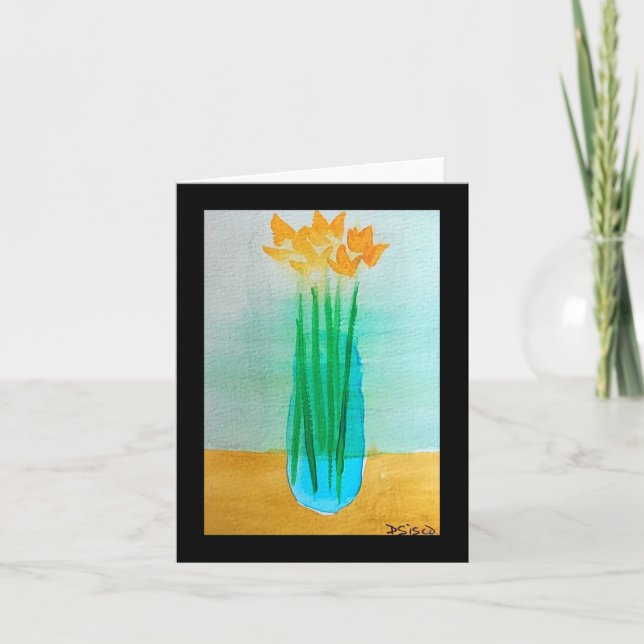 GELBE BLUMEN IN EINER VASE KARTE (Vorderseite)