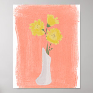 Gelbe Blumen in Vase Hand Drawn Art B Poster