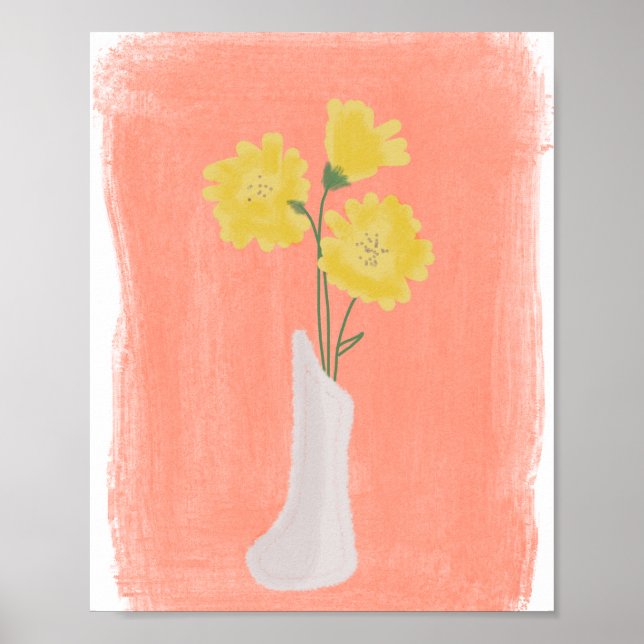Gelbe Blumen in Vase Hand Drawn Art B Poster (Vorne)