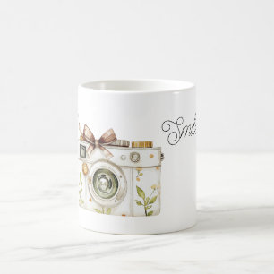 Gelbe Blumen Kamera Bogen Kaffeetasse