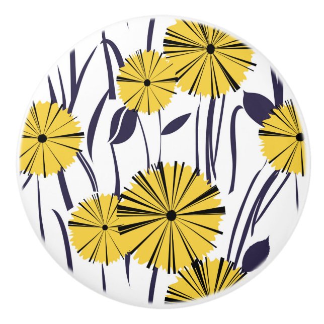 Gelbe Blumen Keramikknauf (Vorderseite)