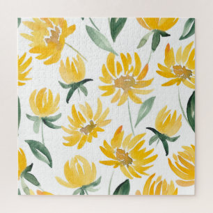 Gelbe Blumen Leaf Sommermuster Puzzle