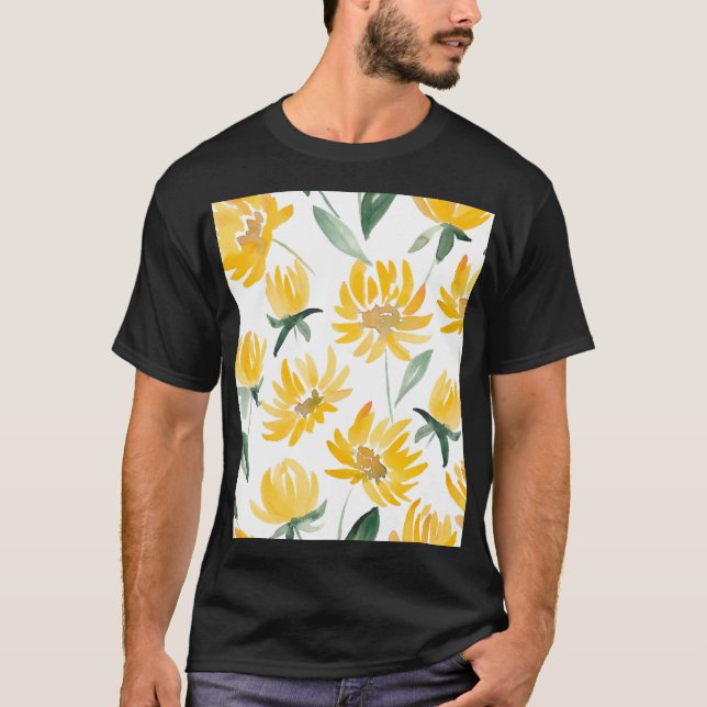 Gelbe Blumen Leaf Sommermuster T-Shirt (Vorderseite)