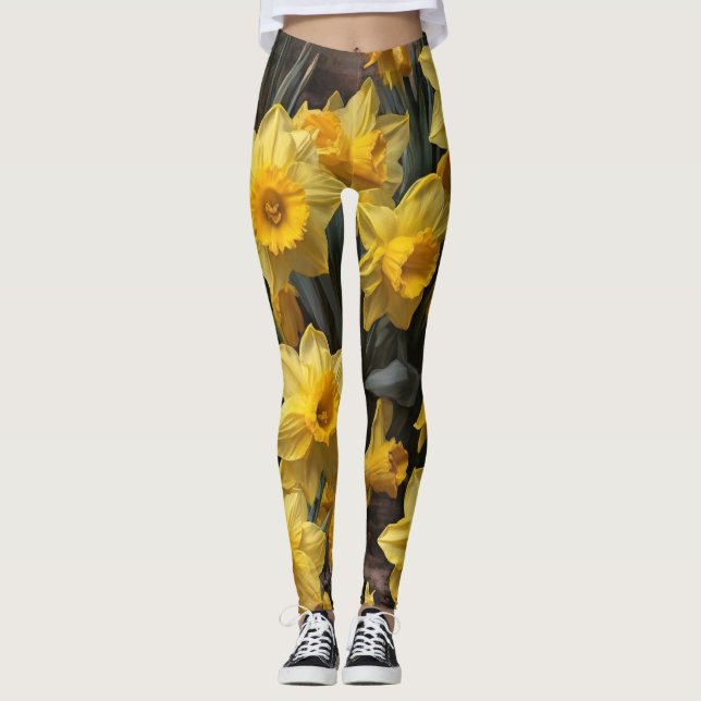 Gelbe Blumen Leggings (Vorderseite)