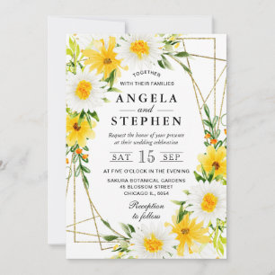 Gelbe Blumen Margeriten Goldrahmen Hochzeit Einladung
