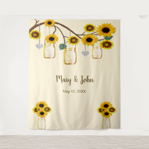 Gelbe Blumen Mason Jars Foto Hintergrund Wandteppich