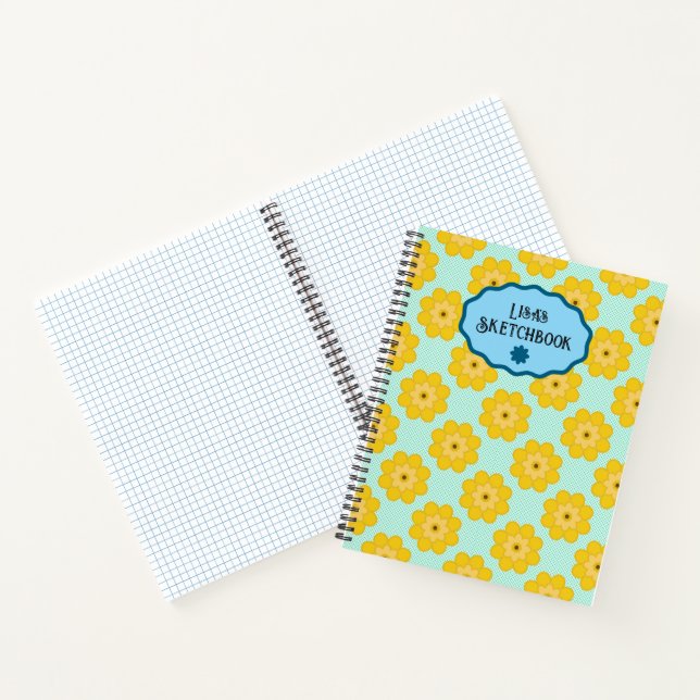 Gelbe Blumen mit blauen Punkten  Notizbuch (Innenseite)
