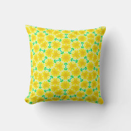 Gelbe Blumen mit grünen geometrischen Formen Kissen
