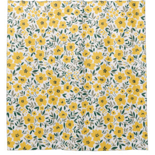 Gelbe Blumen: Moderne Blumen nahtlos. Duschvorhang