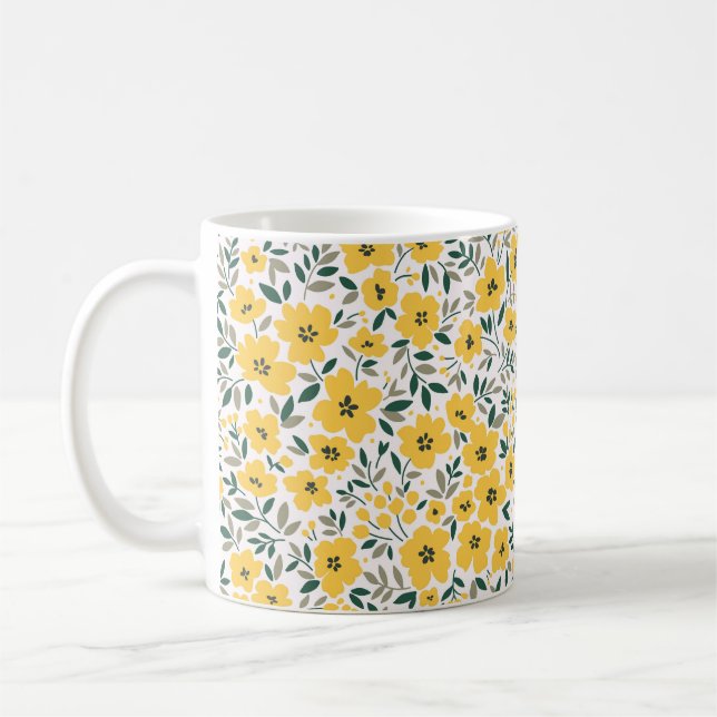 Gelbe Blumen: Moderne Blumen nahtlos. Kaffeetasse (Links)