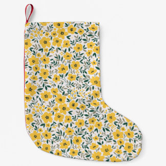 Gelbe Blumen: modernes florales Nahtlosmuster. Kleiner Weihnachtsstrumpf