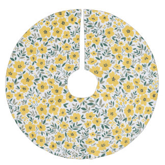 Gelbe Blumen: modernes florales Nahtlosmuster. Polyester Weihnachtsbaumdecke