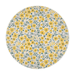 Gelbe Blumen: modernes florales Nahtlosmuster. Schneidebrett