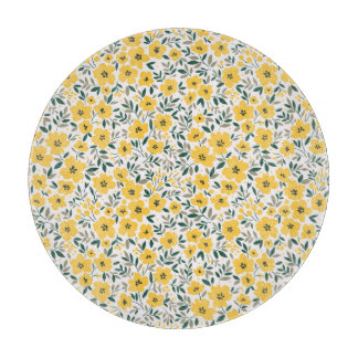 Gelbe Blumen: modernes florales Nahtlosmuster. Schneidebrett