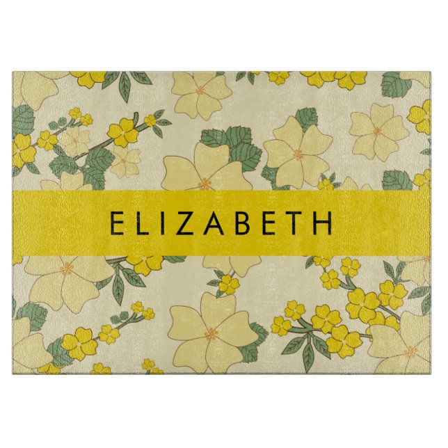 Gelbe Blumen, Muster von Blume, Ihr Name Schneidebrett (Vorderseite)