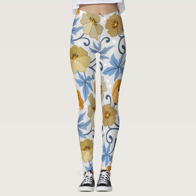 Gelbe Blumen: Nahtloses Textildesign Leggings (Vorderseite)