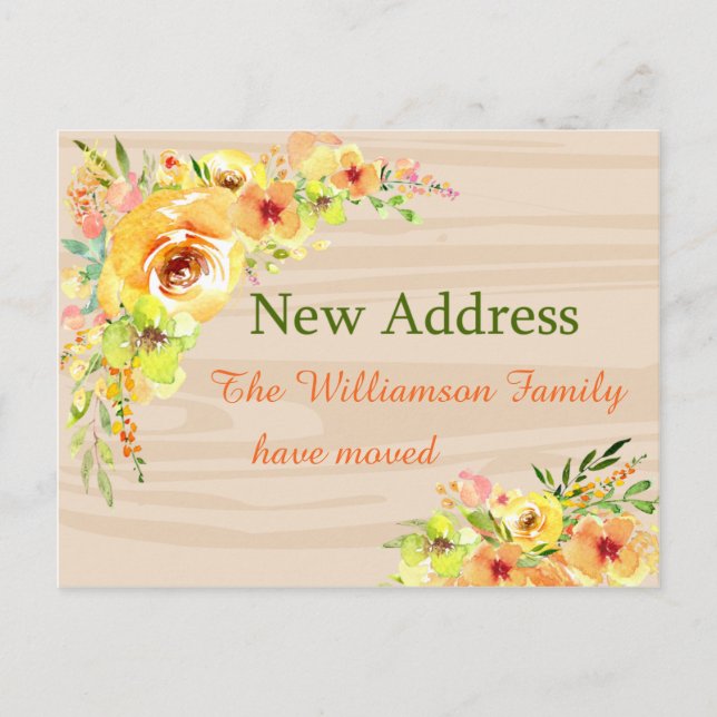 Gelbe Blumen Neue Adressenankündigung Postkarte (Vorderseite)