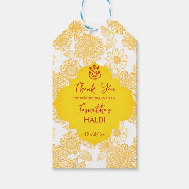 Gelbe Blumen personalisierter Name Haldi Geschenke Geschenkanhänger (Vorderseite)