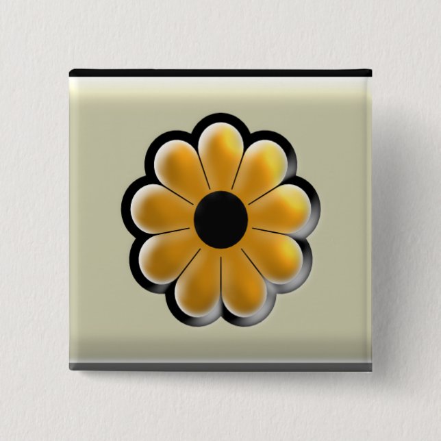 Gelbe Blumen-Quadrat-Taste – Moderne Blumengestalt Button (Vorderseite)