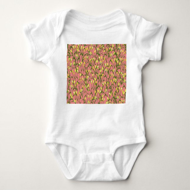 Gelbe Blumen Rosa Hintergrund Vintag Baby Strampler (Vorderseite)