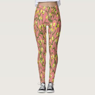 Gelbe Blumen Rosa Hintergrund Vintag Leggings