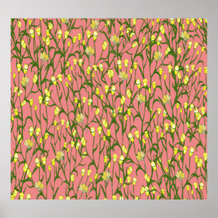Gelbe Blumen Rosa Hintergrund Vintag Poster