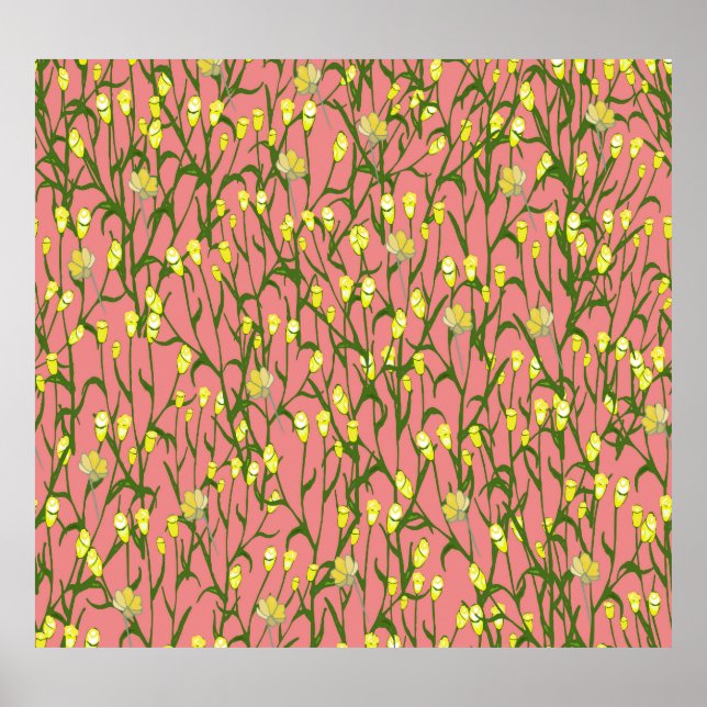 Gelbe Blumen Rosa Hintergrund Vintag Poster (Vorne)