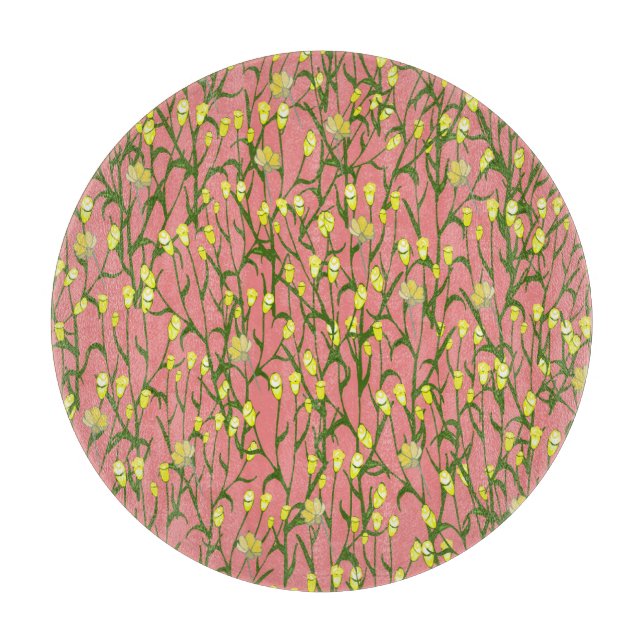 Gelbe Blumen Rosa Hintergrund Vintag Schneidebrett (Vorderseite)
