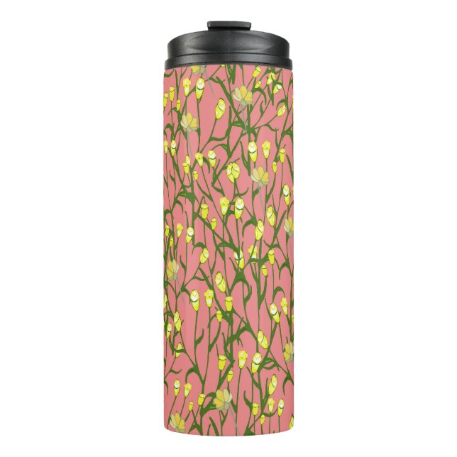 Gelbe Blumen Rosa Hintergrund Vintag Thermosbecher (Vorderseite)