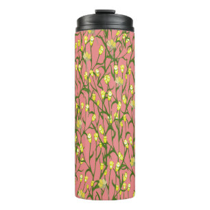 Gelbe Blumen Rosa Hintergrund Vintage Thermosbecher