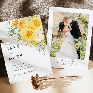 Gelbe Blumen-Rosen-Hochzeits-Foto-Rückwand Save The Date
