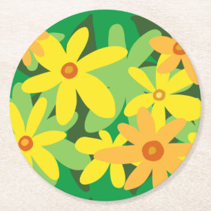 Gelbe Blumen Runder Pappuntersetzer