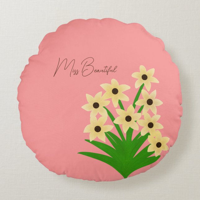 Gelbe Blumen Rundes Kissen (Vorderseite)