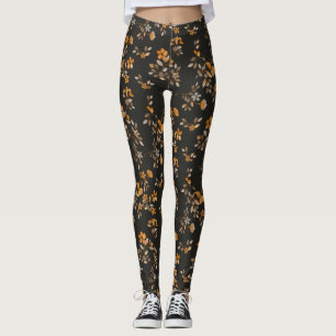 Gelbe Blumen Schwarze Blüten Hütte Kernstil Leggings