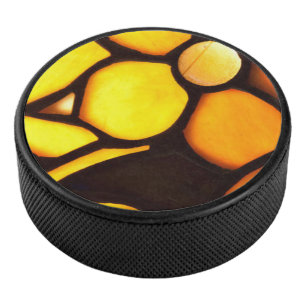 Gelbe Blumen Tiffany Optik Eishockey Puck