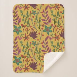 Gelbe Blumen und Blätter mit nahtlosem Blumenmuste Sherpadecke