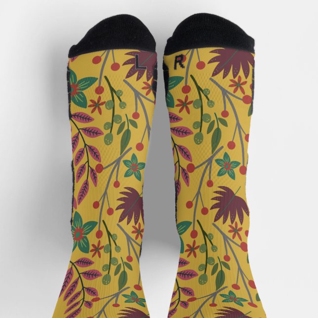 Gelbe Blumen und Blätter mit nahtlosem Blumenmuste Socken (Oben)