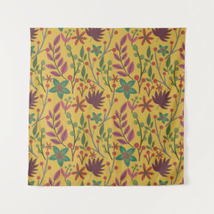Gelbe Blumen und Blätter mit nahtlosem Blumenmuste Wandteppich