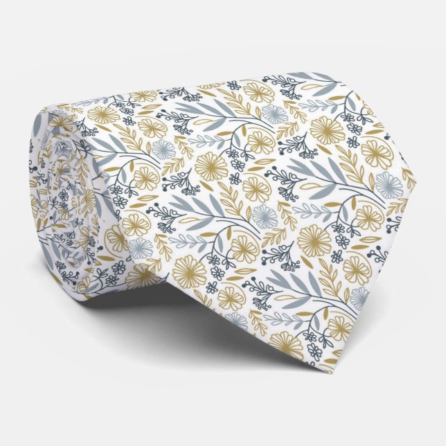 Gelbe Blumen- und Blätter-Muster Chic-Hochzeit Krawatte (Gerollt)